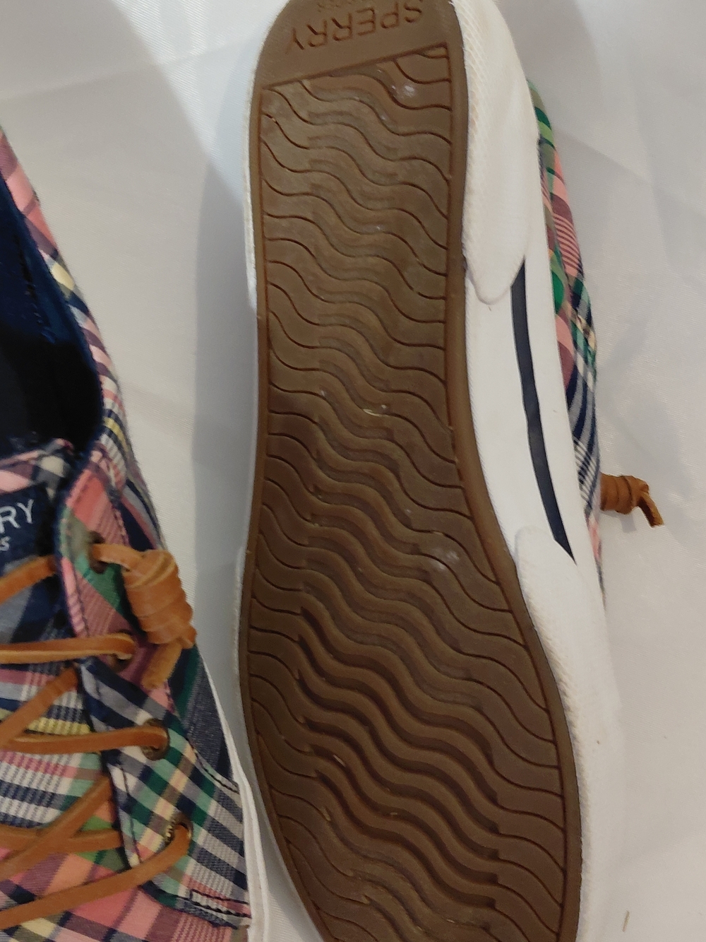 Sperry Plaid Lace-Up Sneakers in Pink, Navy & Green - Picture 7 of 11